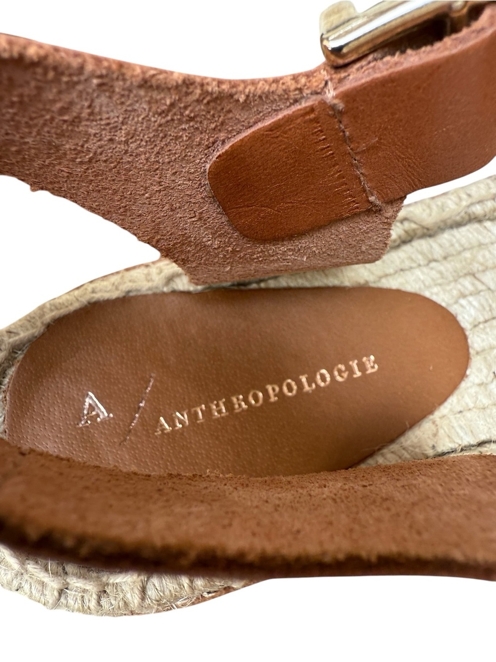 Anthropologie Sporty Platform Sandals in Honey Tan Brown Leather / Raffia size 9 - Picture 8 of 11